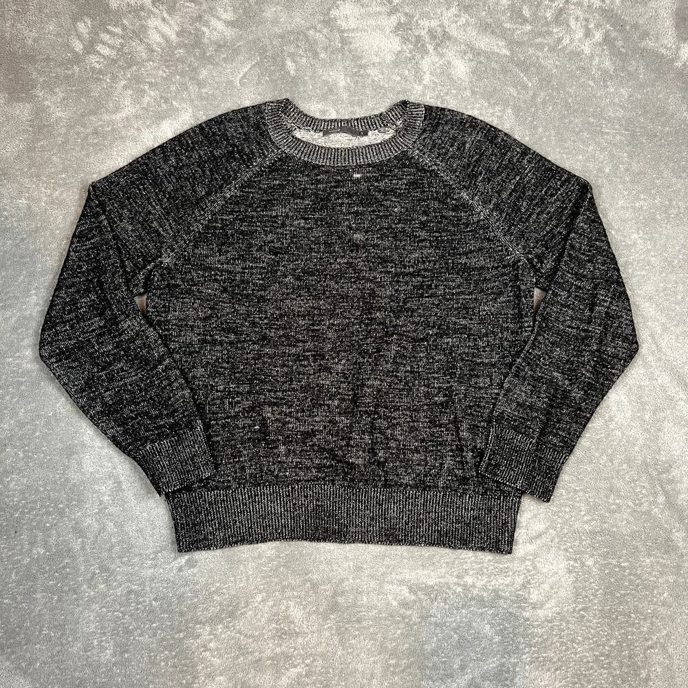 Vince Crewneck Sweater Mens L Linen Wool Heathered Knit Dark Grey Quiet Luxury